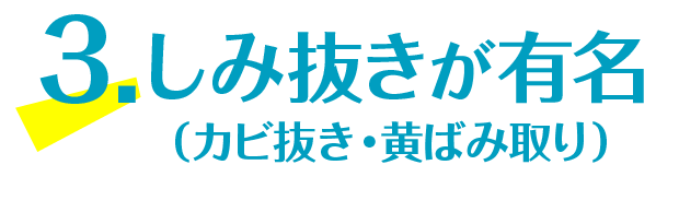 3.しみ抜きが有名（カビ抜き・黄ばみ取り）